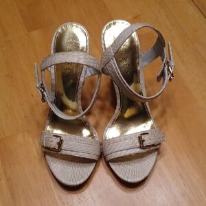 Lauren Ralph Lauren Beige Snake-Embossed Ankle-Strap Heels Size 6B
